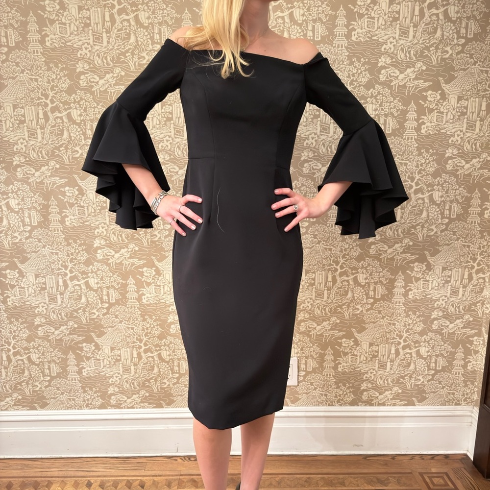 Milly Black Off-Shoulder Bell Sleeve Dress